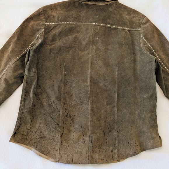 90s VTG Brown Leather Button Up Shirt - Picture 4 of 13